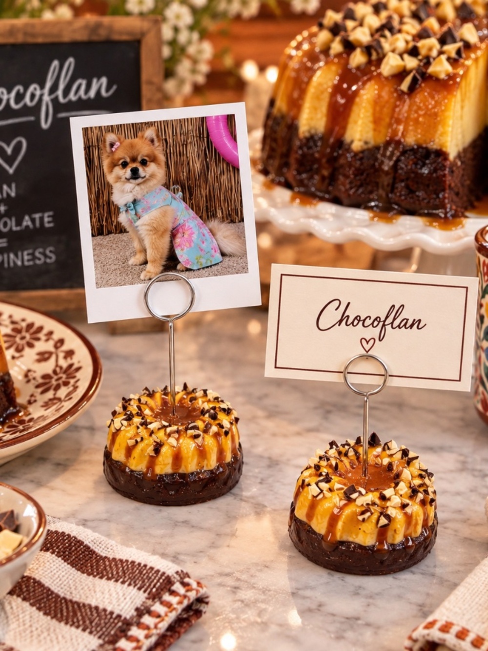 Chocoflan Place Card & Photo Holder Set of 2 | Handmade Impossible Cake, Mexican
